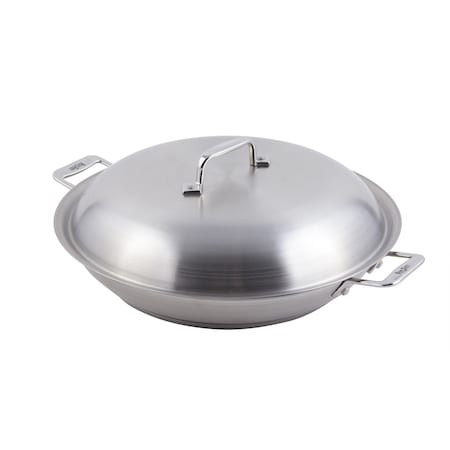 Bon Chef Cucina 13" Braiser Pan W/Lid - Ind Btm  13 1/4" Dia. X 2 1/4" H / 3 1/2 Qt 60006